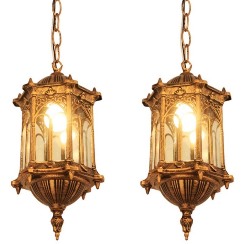 foto del prodotto lampadario a sospensione retr lampada da soffitto paralume vetro metallo plafoniera colore rame 15,5cm 2 pezzi
