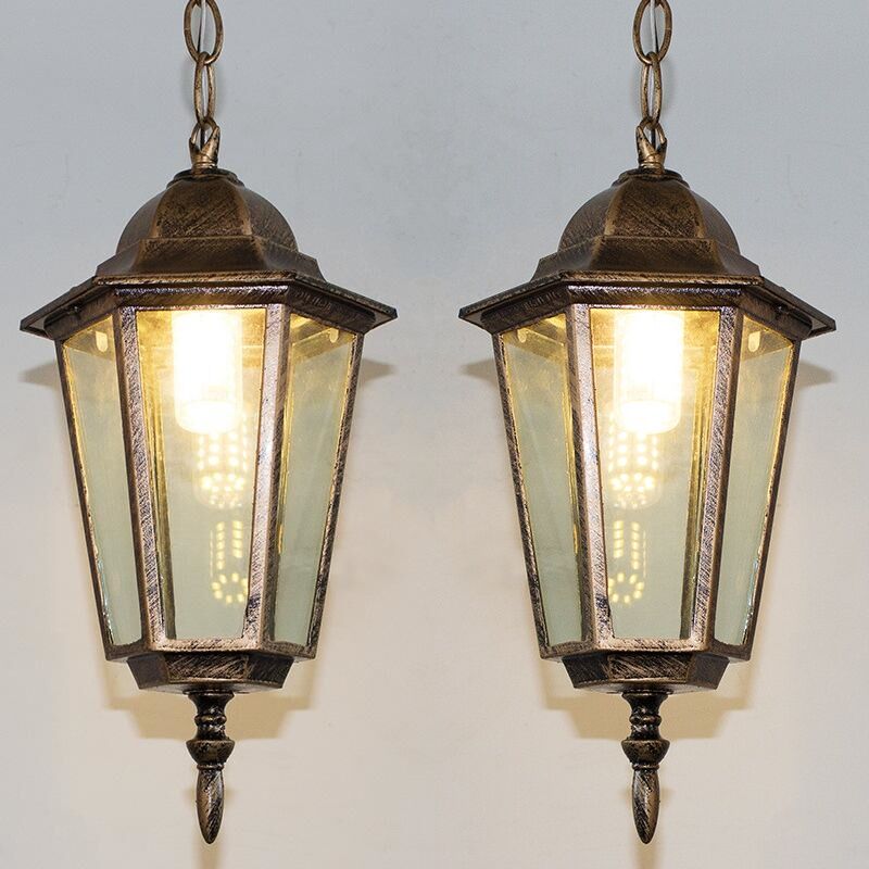 foto del prodotto lampadario a sospensione retr lampada da soffitto paralume vetro metallo plafoniera colore rame 17,5cm 2 pezzi