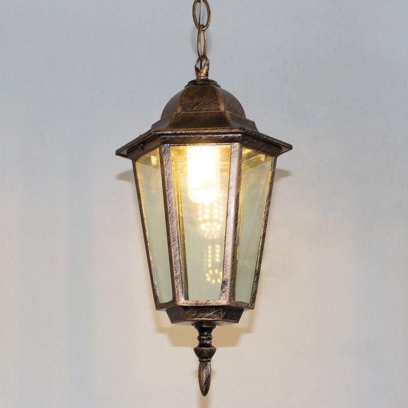 foto del prodotto lampadario a sospensione retr lampada da soffitto paralume vetro metallo plafoniera colore rame 17,5cm