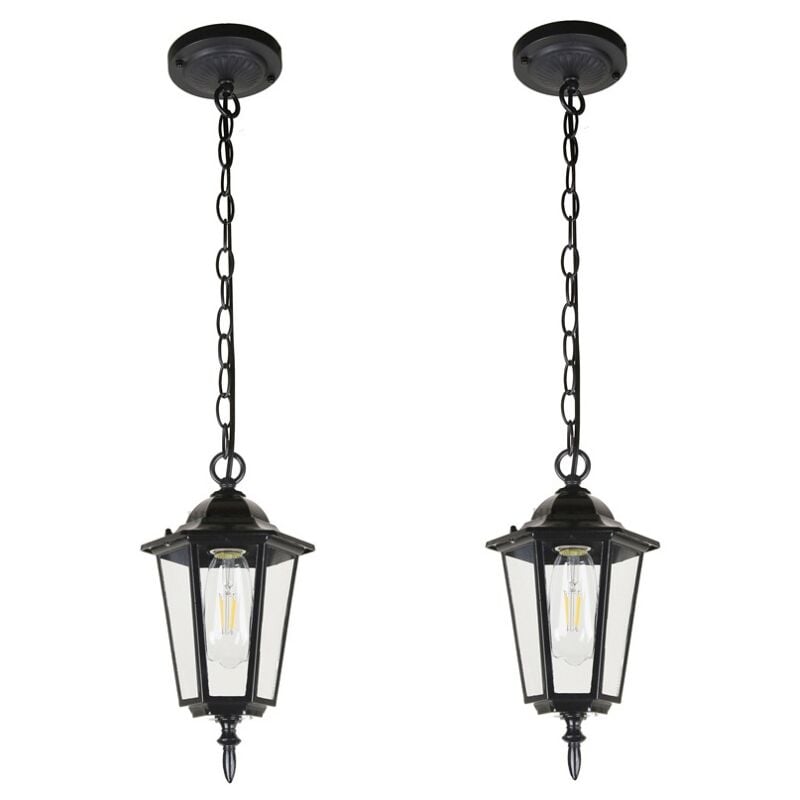 foto del prodotto lampadario a sospensione retr lampada da soffitto paralume vetro metallo plafoniera nero 17,5cm 2 pezzi