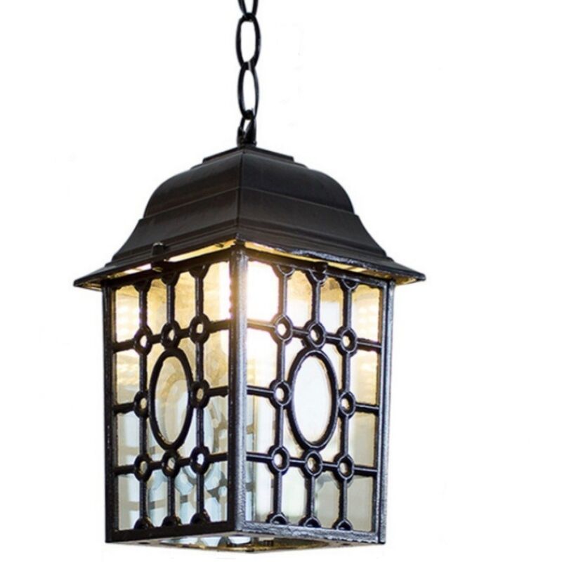 foto del prodotto lampadario a sospensione retr lampada da soffitto paralume vetro metallo plafoniera regolabile nero
