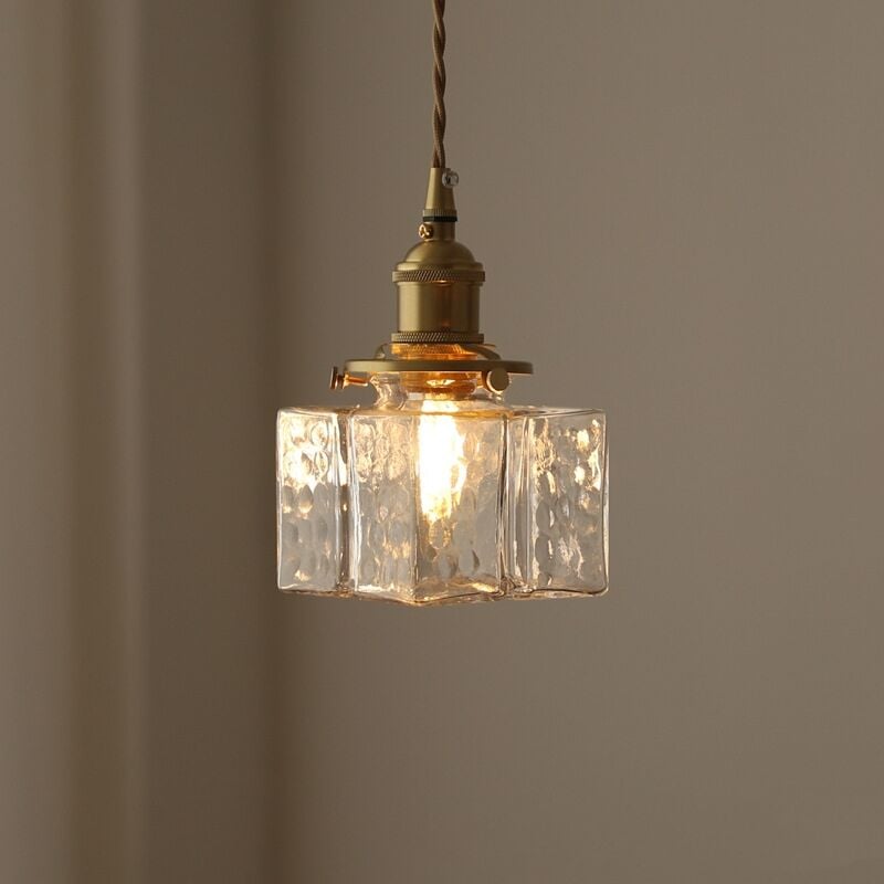 foto del prodotto lampadario a sospensione retr trasparente luce di soffitto paralume cubo vetro plafoniera interna regolabile a