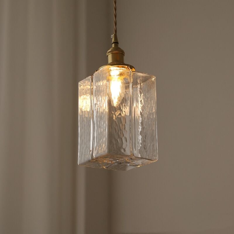 foto del prodotto lampadario a sospensione retr trasparente luce di soffitto paralume cubo vetro plafoniera interna regolabile c