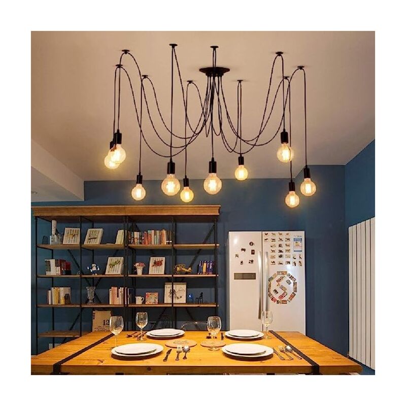 foto del prodotto lampadario a sospensione, spider lampadario a soffitto, illuminazione pendente per cucina isaland camera da letto nero 10 luci, 200cm