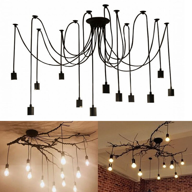 foto del prodotto lampadario a sospensione, spider lampadario a soffitto, illuminazione pendente per cucina isaland camera da letto nero 12 luci, 200cm