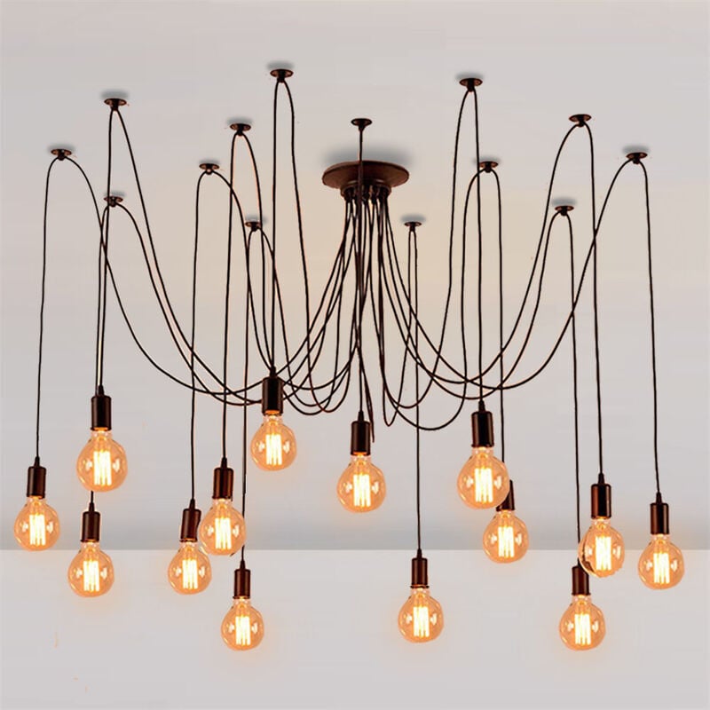 foto del prodotto lampadario a sospensione, spider lampadario a soffitto, illuminazione pendente per cucina isaland camera da letto nero 14 luci, 200cm
