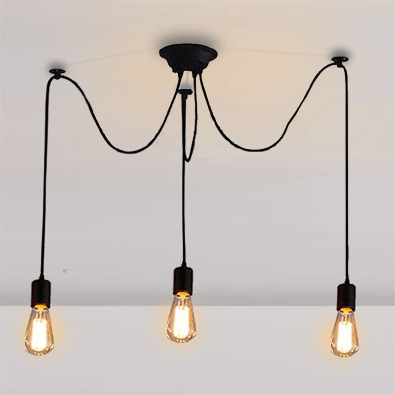foto del prodotto lampadario a sospensione, spider lampadario a soffitto, illuminazione pendente per cucina isaland camera da letto nero 3 luci, 150cm