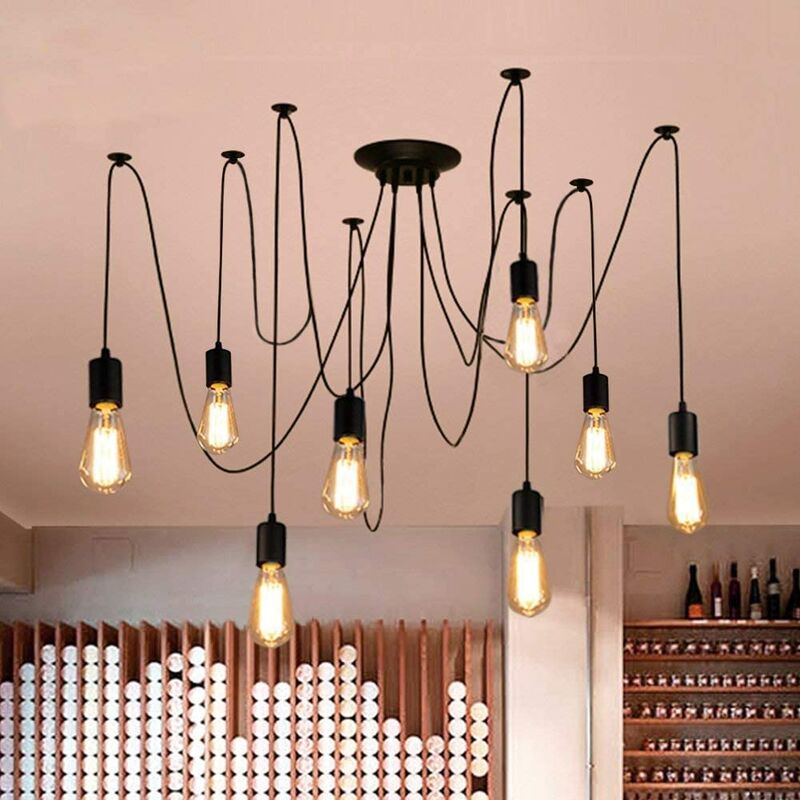 foto del prodotto lampadario a sospensione, spider lampadario a soffitto, illuminazione pendente per cucina isaland camera da letto nero 8 luci, 200cm