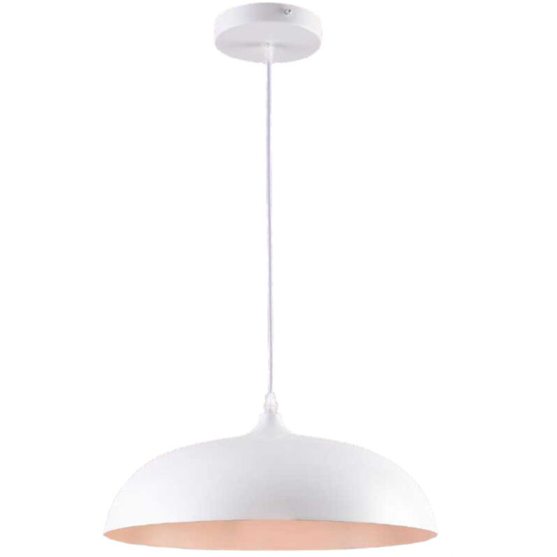 foto del prodotto lampadario a sospensione stile contemporaneo in metallo pendente a cupola attacco e27 luce tavolo cucina di colore nero o bianco