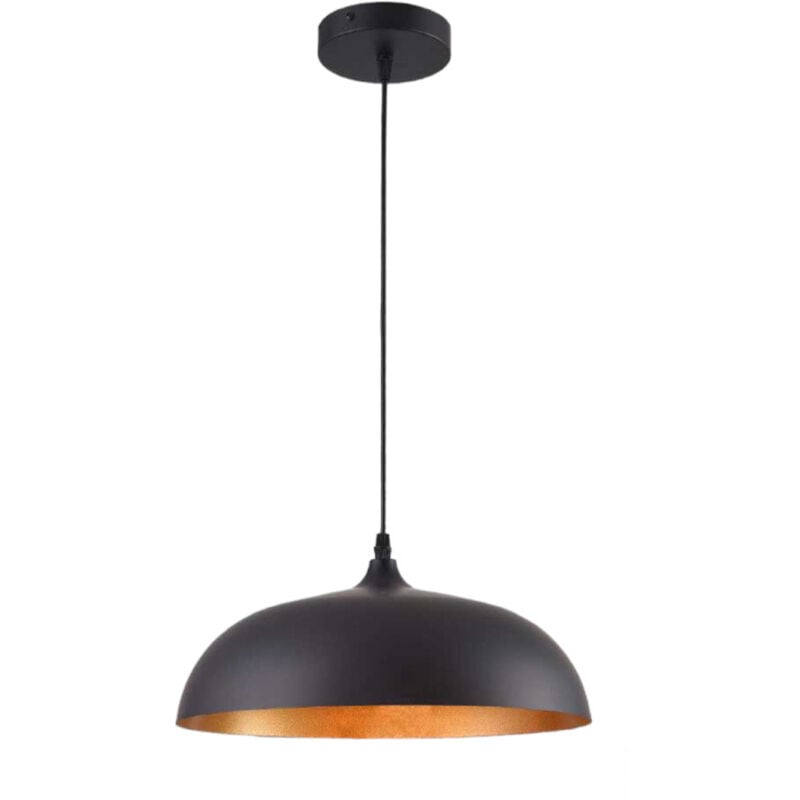foto del prodotto lampadario a sospensione stile contemporaneo in metallo pendente a cupola attacco e27 luce tavolo cucina di colore nero o bianco