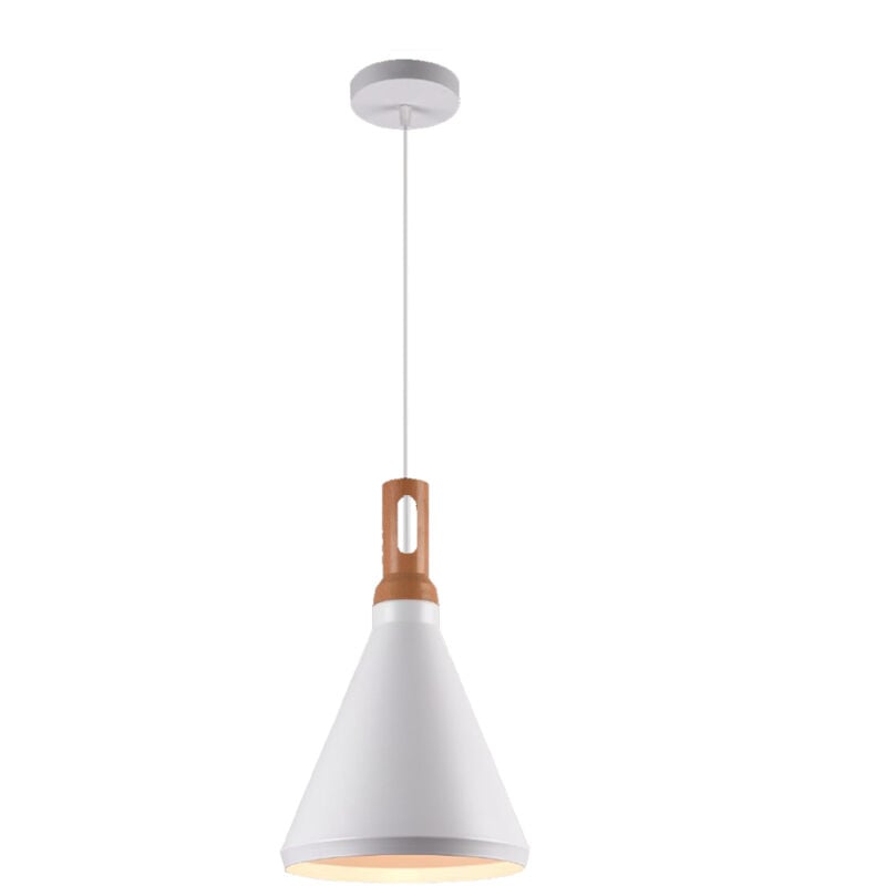 foto del prodotto lampadario a sospensione stile industriale in metallo pendente a cono attacco e27 luce tavolo cucina di colore nero o bianco