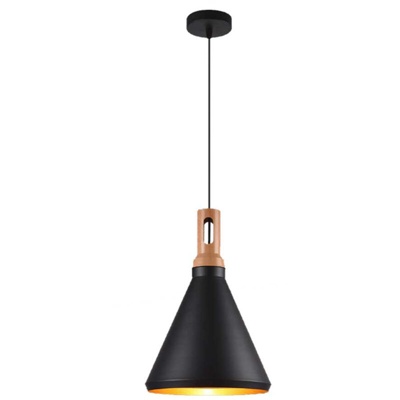 foto del prodotto lampadario a sospensione stile industriale in metallo pendente a cono attacco e27 luce tavolo cucina di colore nero o bianco