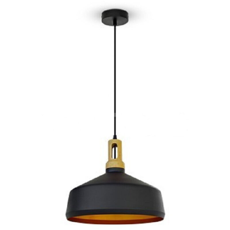 foto del prodotto lampadario a sospensione stile industriale in metallo pendente a coppa attacco e27 luce tavolo cucina di colore nero o bianco