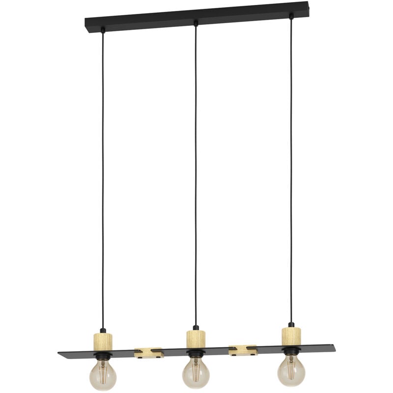 foto del prodotto lampadario a sospensione vintage bramerton acciaio nero legno 3 luci e27
