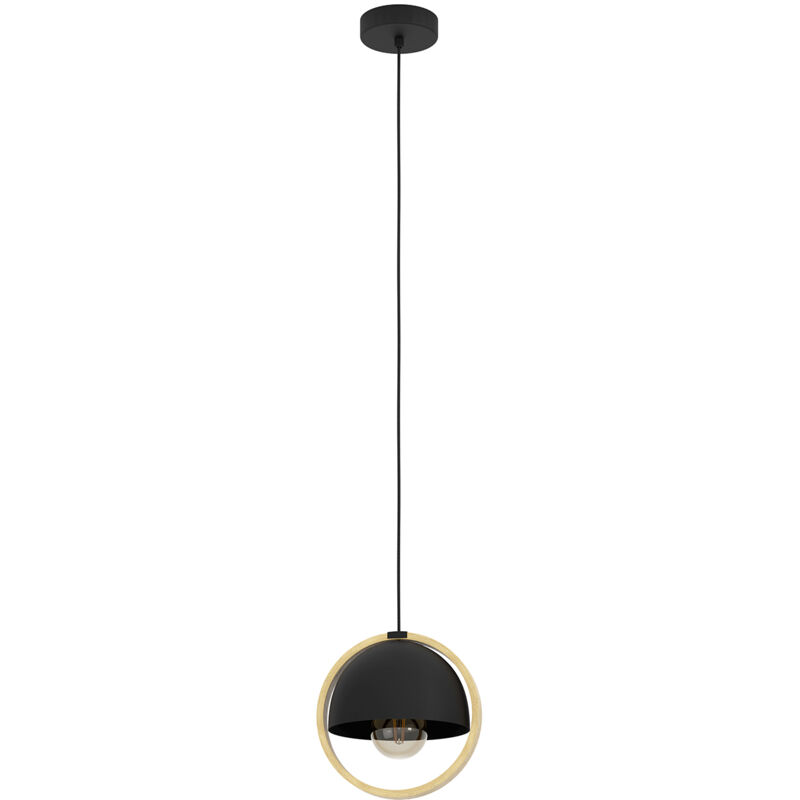 foto del prodotto lampadario a sospensione vintage callow acciaio nero legno 1 luce e27
