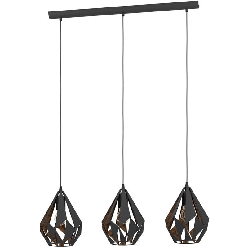 foto del prodotto lampadario a sospensione vintage carlton 1 acciaio nero rame 3 luci e27