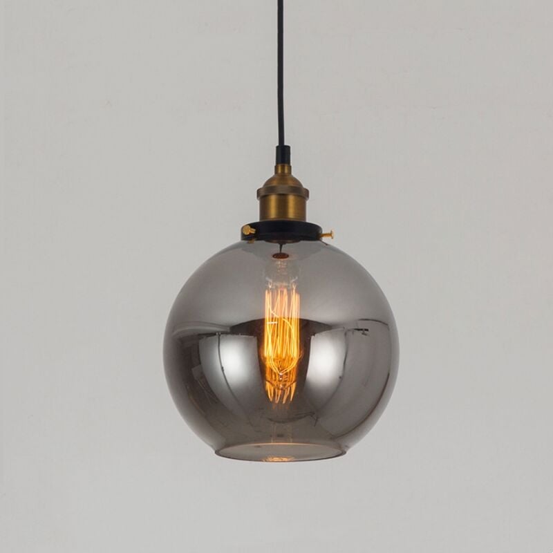 foto del prodotto lampadario a sospensione vintage industriale lampada a sospensione in vetro sferico lampada da soffitto diametro 20 cm grigio fumo