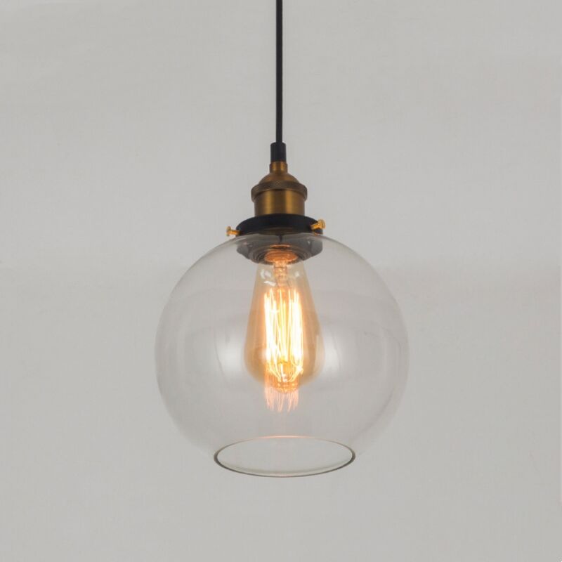 foto del prodotto lampadario a sospensione vintage industriale lampada a sospensione in vetro sferico lampada da soffitto diametro 20 cm trasparente