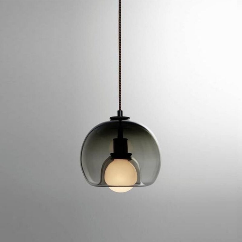foto del prodotto lampadario a sospensione vintage industriale lampada da soffitto retr luci in vetro con paralume grigio fumo 20cm