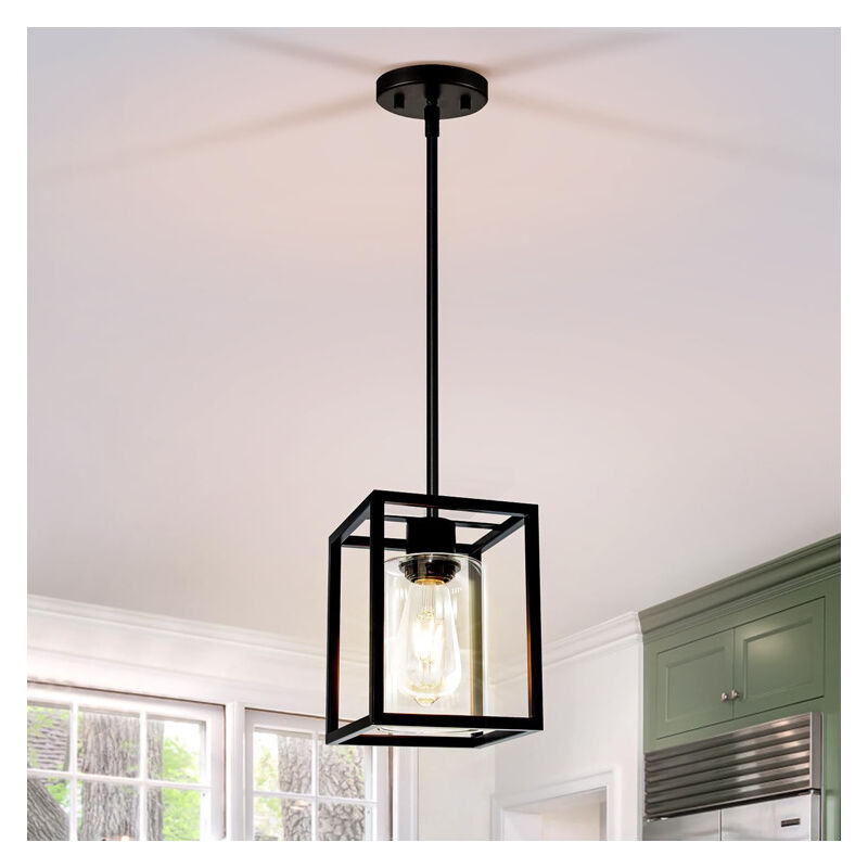 foto del prodotto lampadario a sospensione vintage industriale lampadina da soffitto paralume cubo in vetro b