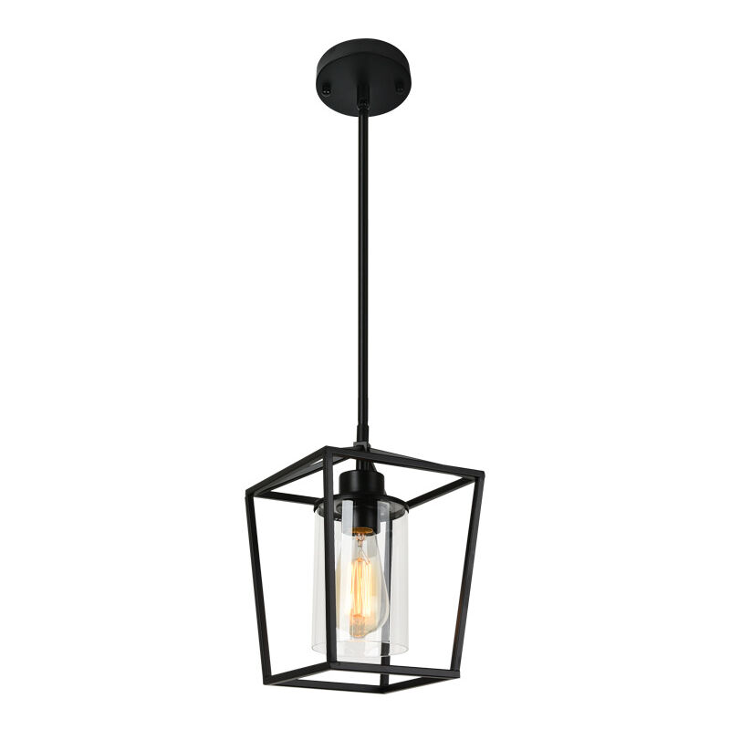 foto del prodotto lampadario a sospensione vintage industriale lampadina da soffitto paralume cubo in vetro c