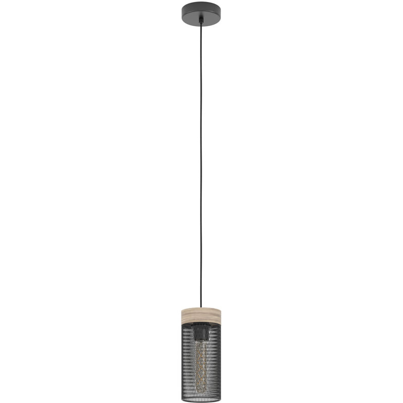 foto del prodotto lampadario a sospensione vintage kilnsdale acciaio nero legno 1 luce e27