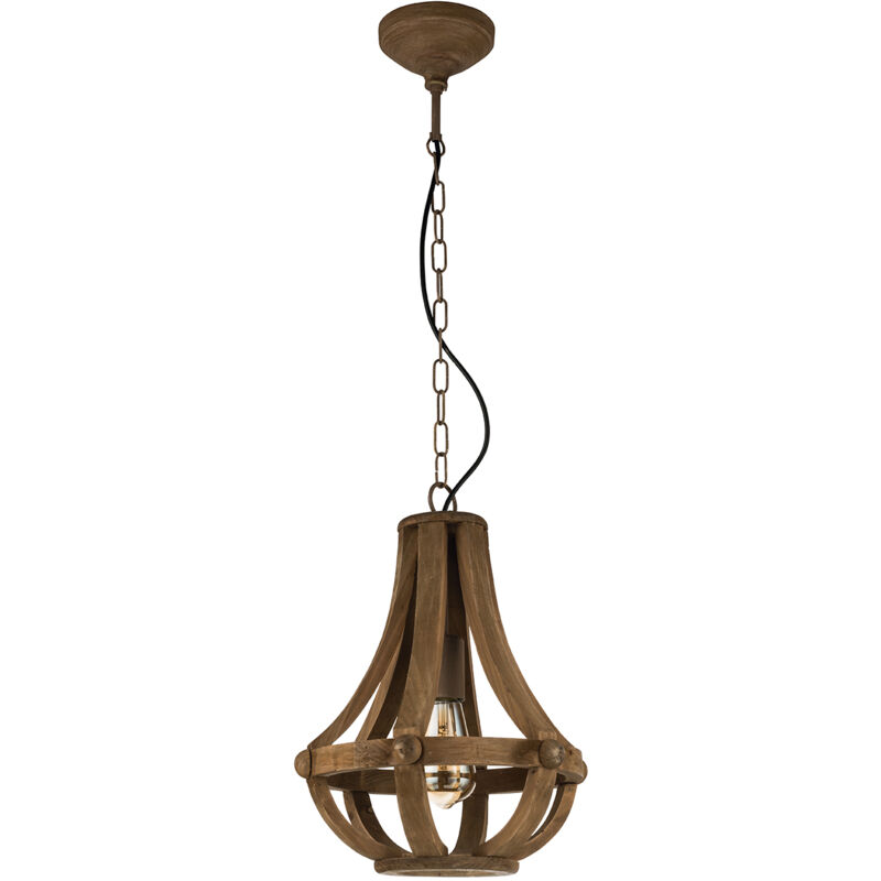 foto del prodotto lampadario a sospensione vintage kinross acciaio legno 1 luce e27