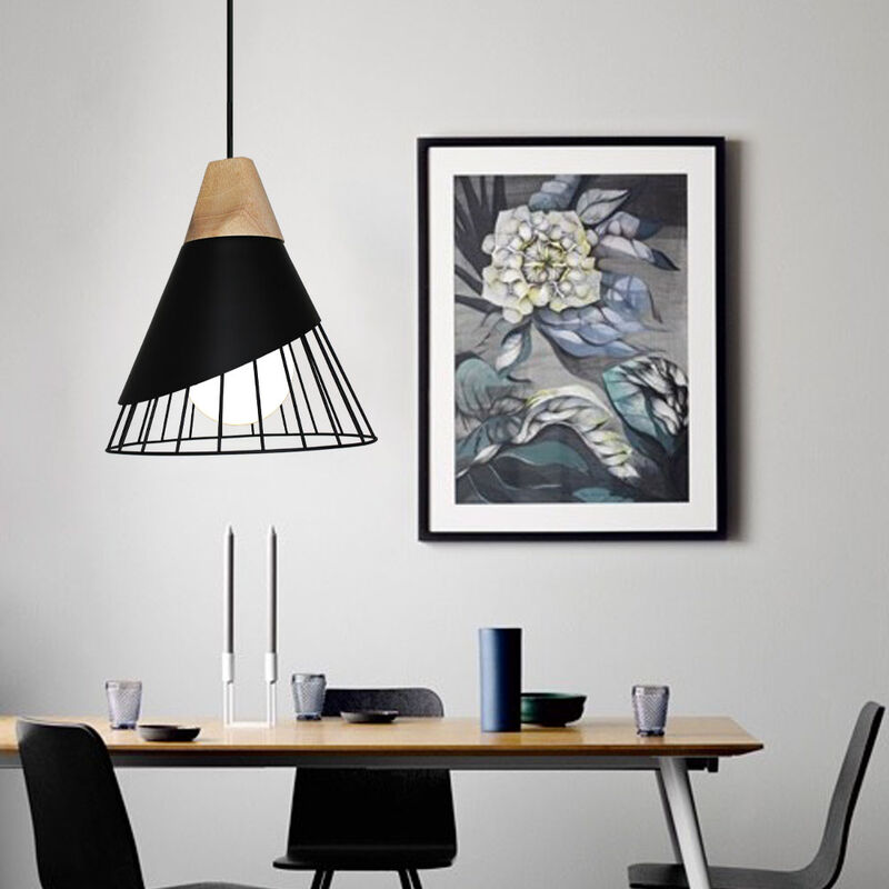 foto del prodotto lampadario a sospensione, vintage lampada da soffitto con paralume in legno e metallo, illuminazione di form a badminton per cucina ristorante sala