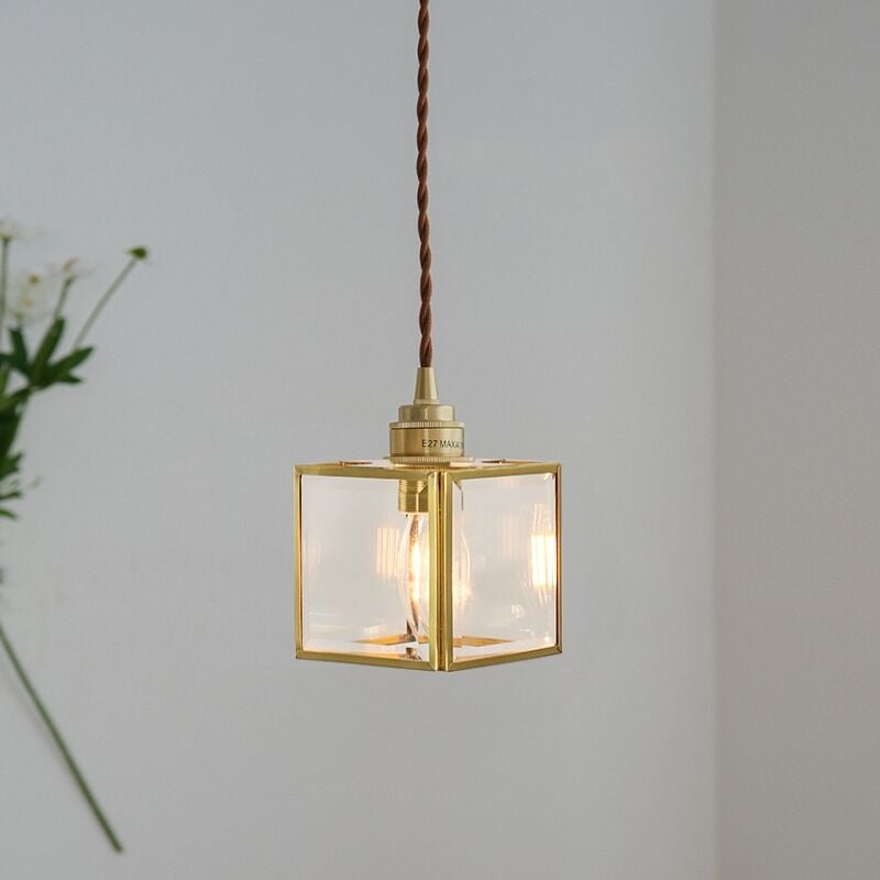 foto del prodotto lampadario a sospensione vintage lampada da soffitto paralume quadrata luce pendente art d eco c