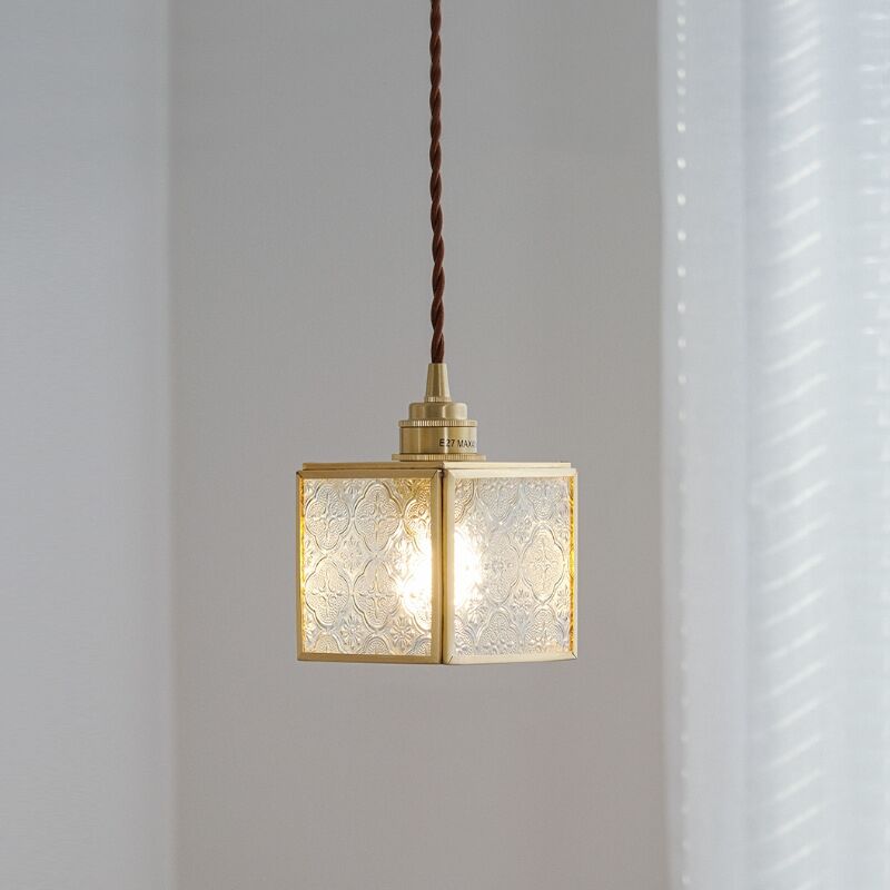 foto del prodotto lampadario a sospensione vintage lampada da soffitto paralume quadrata luce pendente art d eco d