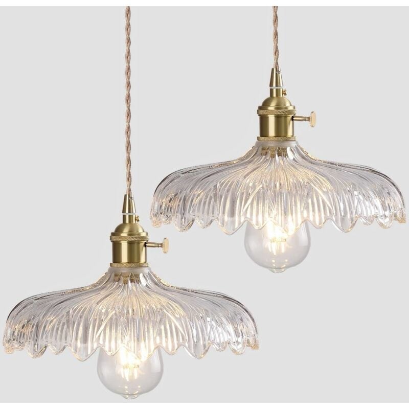 foto del prodotto lampadario a sospensione vintage lampada da soffitto vetro metallo plafoniera art d eco colore trasparente 2 pezzi