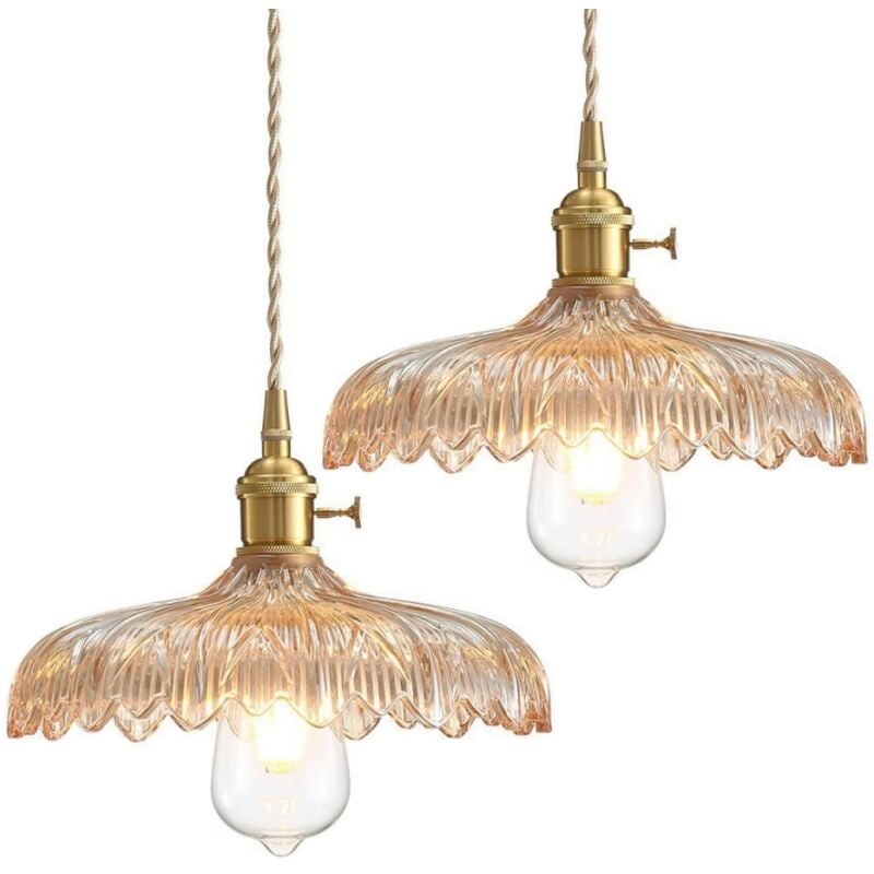 foto del prodotto lampadario a sospensione vintage lampada da soffitto vetro metallo plafoniera art d eco marrone chiaro 2 pezzi