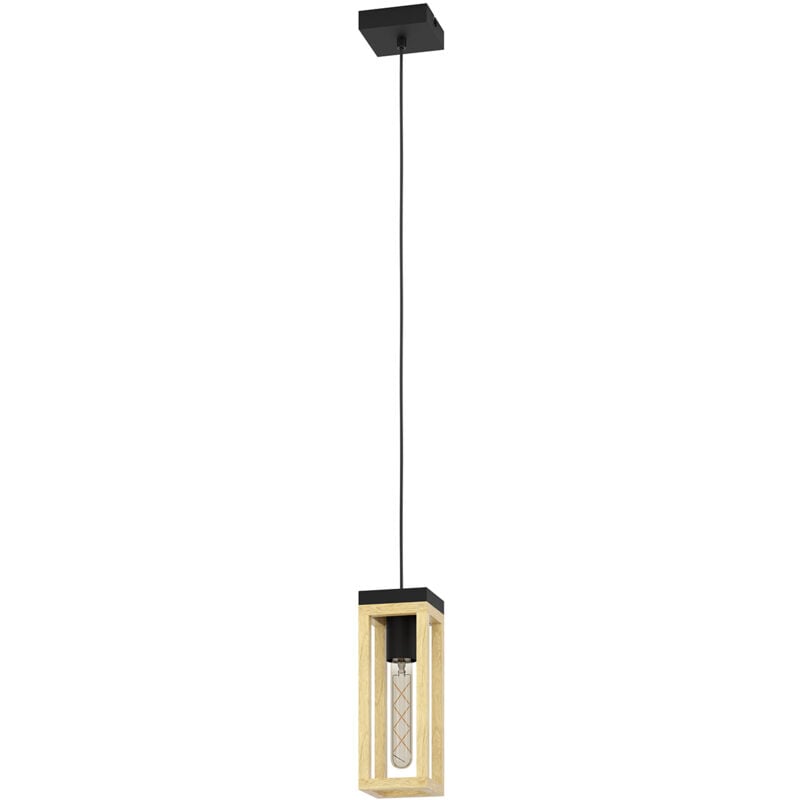 foto del prodotto lampadario a sospensione vintage nafferton acciaio nero legno 1 luce e27
