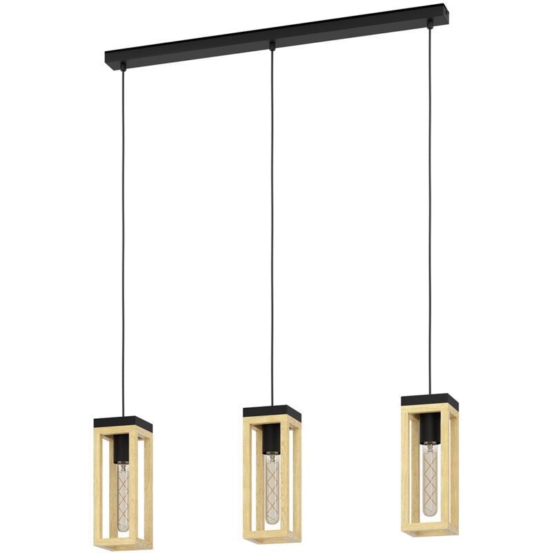 foto del prodotto lampadario a sospensione vintage nafferton acciaio nero legno 3 luci e27