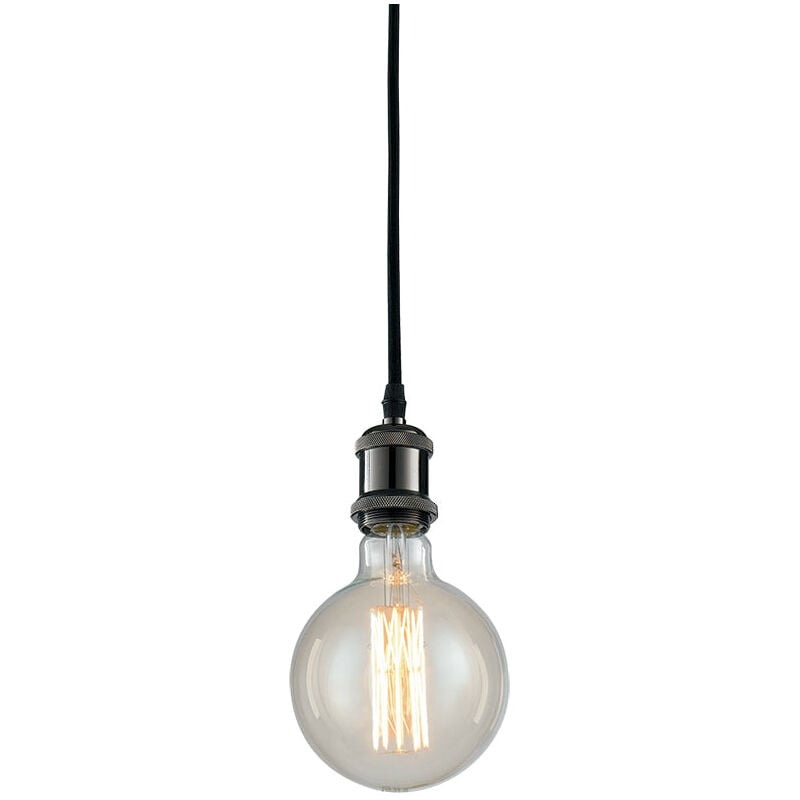 foto del prodotto lampadario a sospensione vintage nero con cavo in tessuto e portalampada in alluminio 1xe27 
