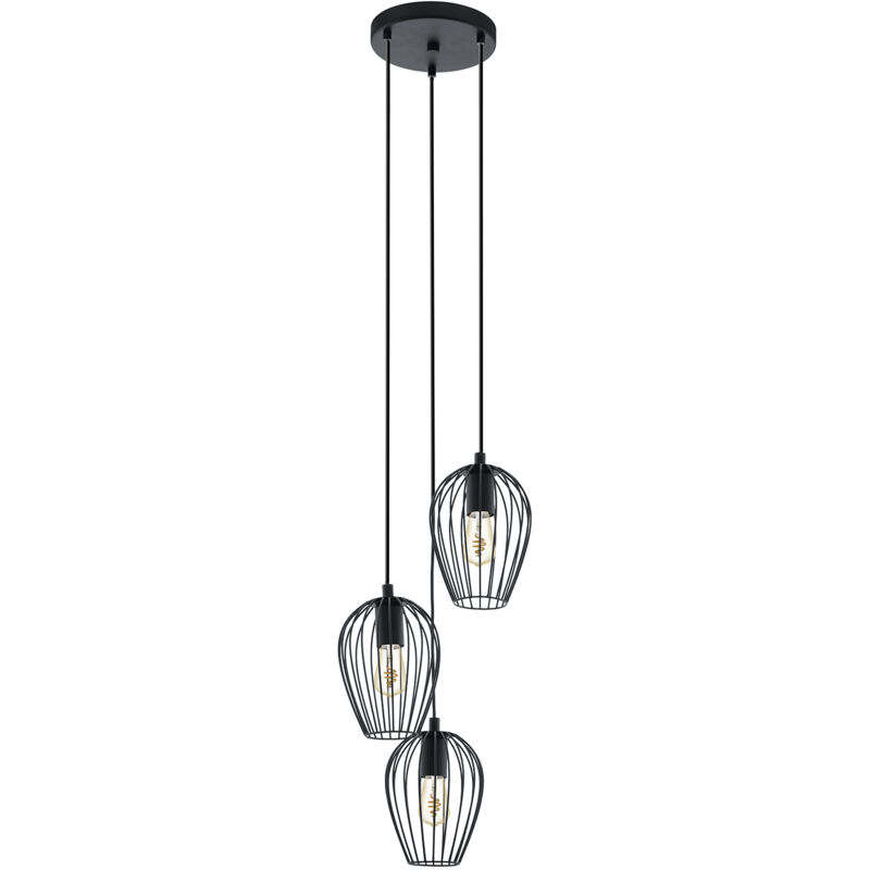 foto del prodotto lampadario a sospensione vintage newtown acciaio nero 3 luci e27