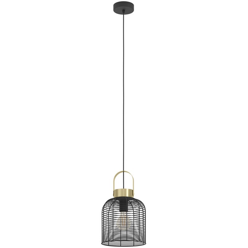 foto del prodotto lampadario a sospensione vintage roundham piccolo acciaio nero ottone 1 luce e27