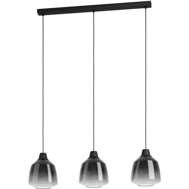 foto del prodotto lampadario a sospensione vintage sedbergh acciaio nero vetro 3 luci e27