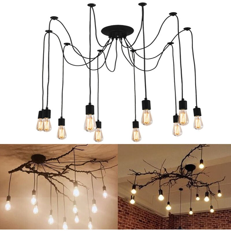 foto del prodotto lampadario a sospensione vintage spider lampadario a soffitto regolabile edison illuminazione nero 10 luci 200cm