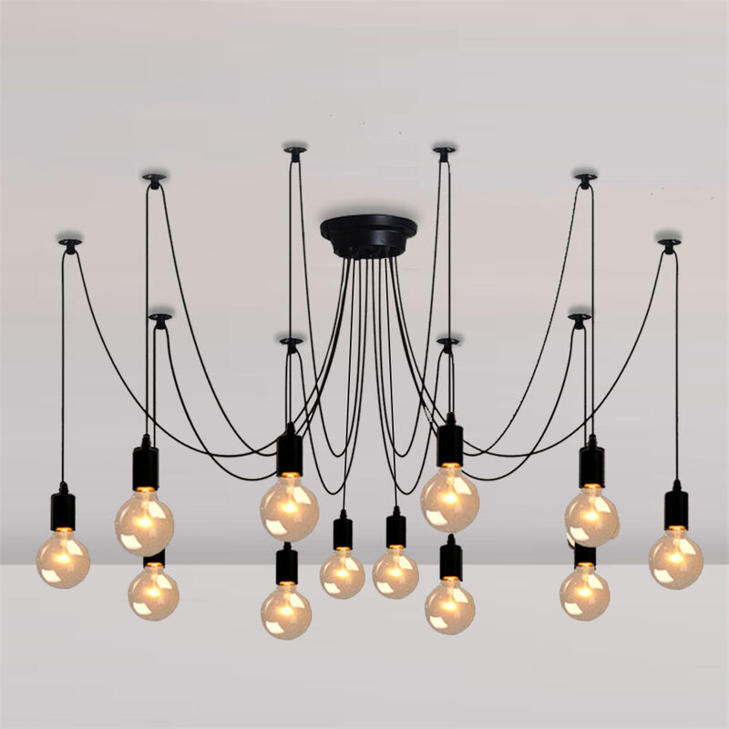 foto del prodotto lampadario a sospensione vintage spider lampadario a soffitto regolabile edison illuminazione nero 12 luci 200cm