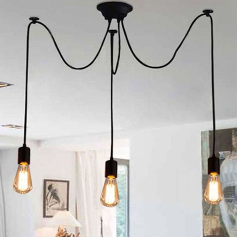 foto del prodotto lampadario a sospensione vintage spider lampadario a soffitto regolabile edison illuminazione nero 3 luci 150cm