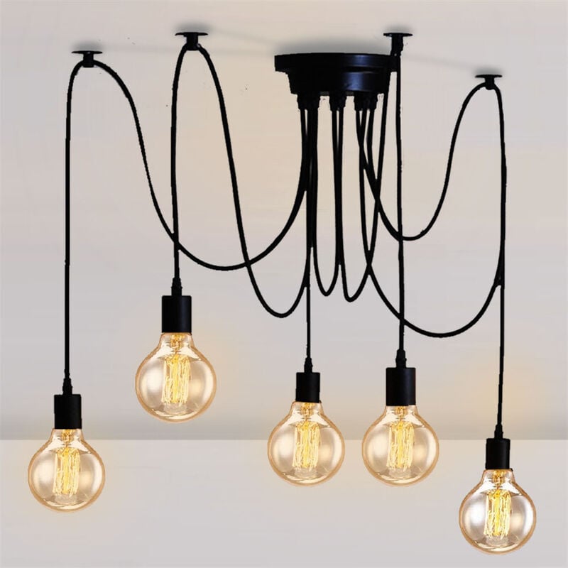 foto del prodotto lampadario a sospensione vintage spider lampadario a soffitto regolabile edison illuminazione nero 5 luci 150cm