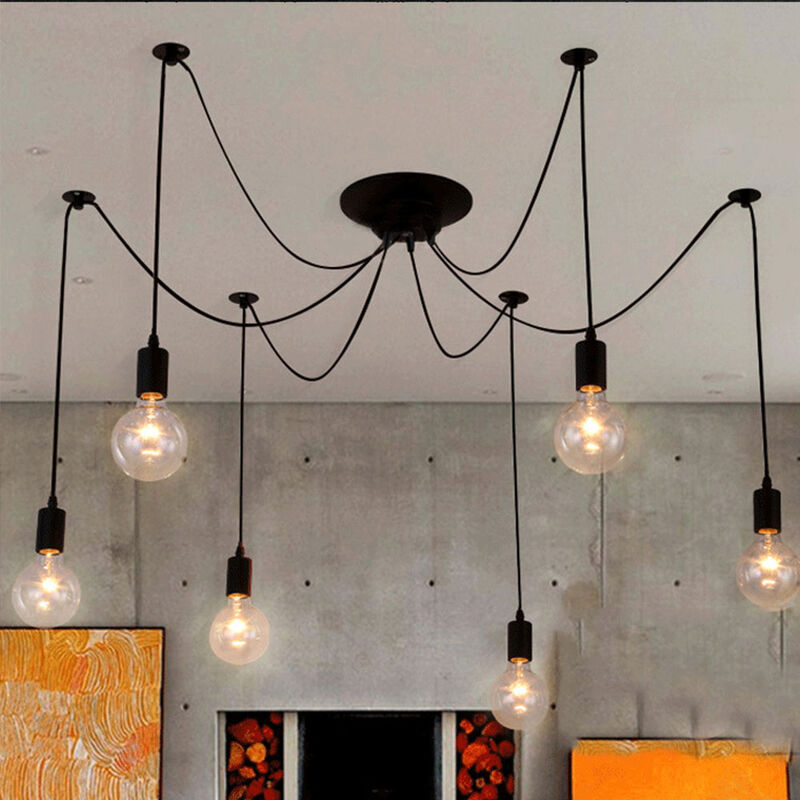 foto del prodotto lampadario a sospensione vintage spider lampadario a soffitto regolabile edison illuminazione nero 6 luci 150cm
