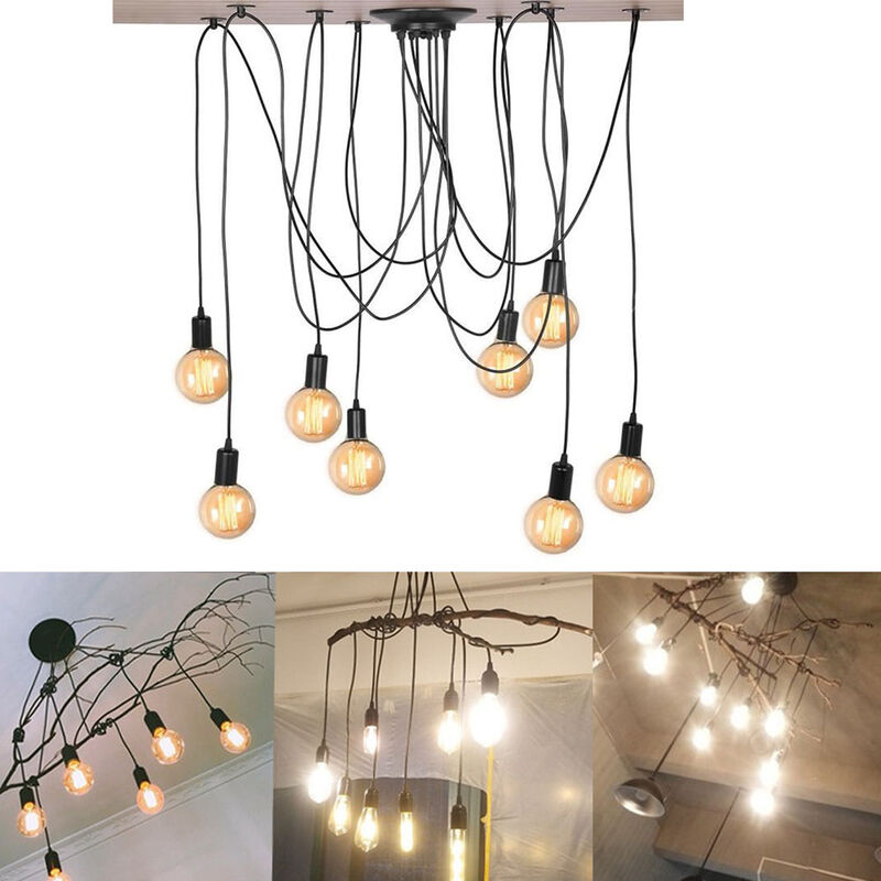 foto del prodotto lampadario a sospensione vintage spider lampadario a soffitto regolabile edison illuminazione nero 8 luci 150cm