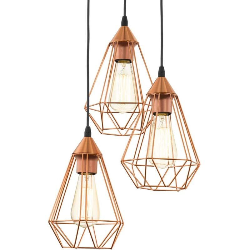 foto del prodotto lampadario a sospensione vintage tarbes acciaio nero rame 3 luci e27 d31