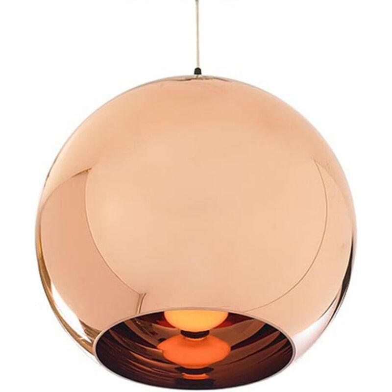 foto del prodotto lampadario a specchio in rame, sfera di vetro, cavo regolabile, globo cromato, paralume per illuminazione domestica rame rosso 25 cm treetalk