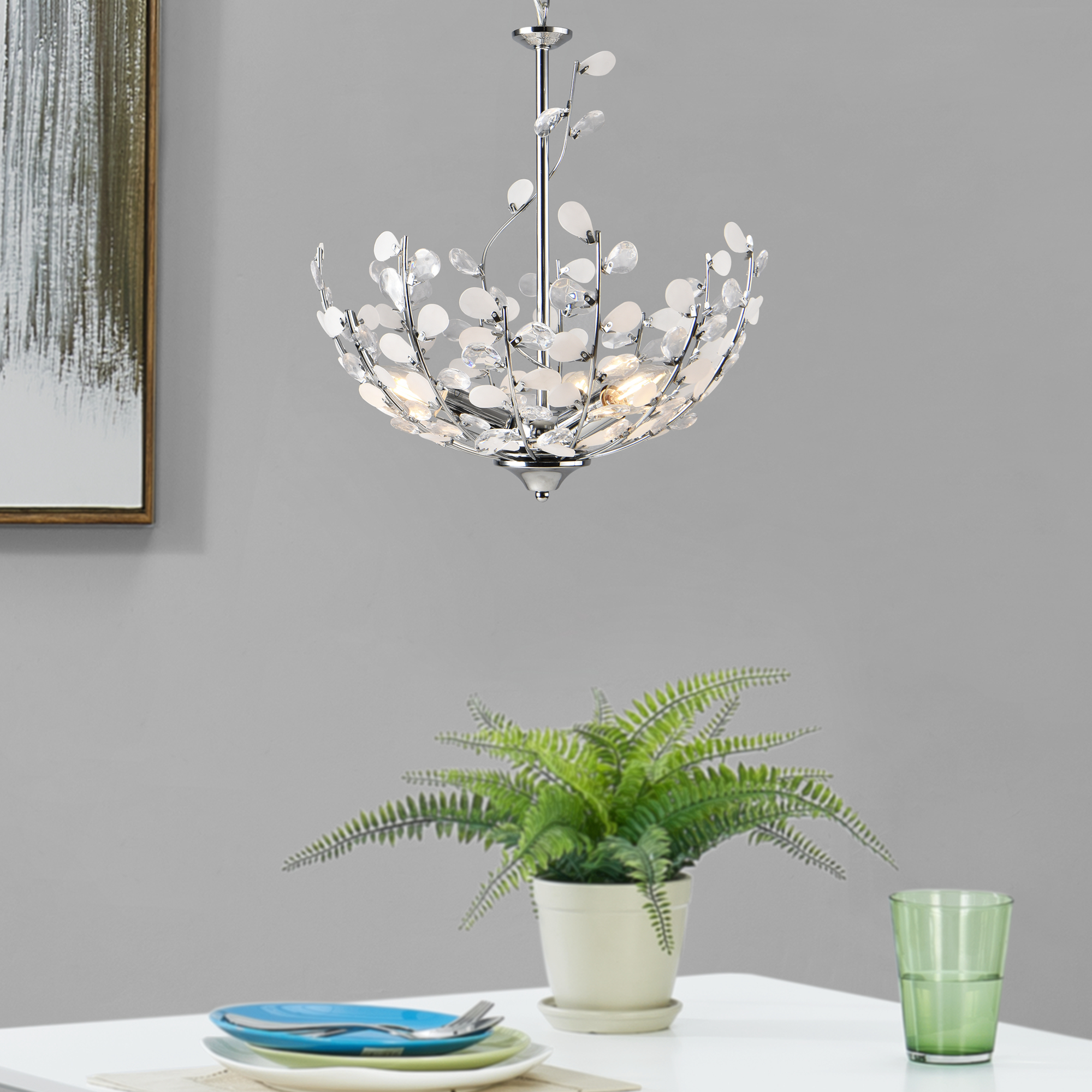 foto del prodotto lampadario ampthill con cristalli artificiali altezza 124 cm colore cromo lux.pro