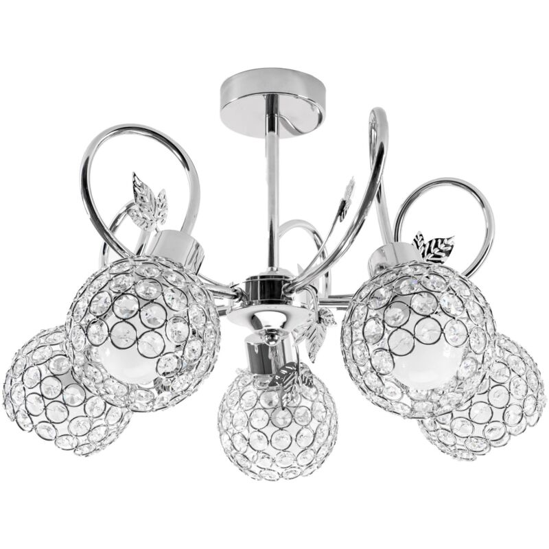 foto del prodotto lampadario app636 5c cristallo metallo foglia 5 punti luce e27 50x50x35cm
