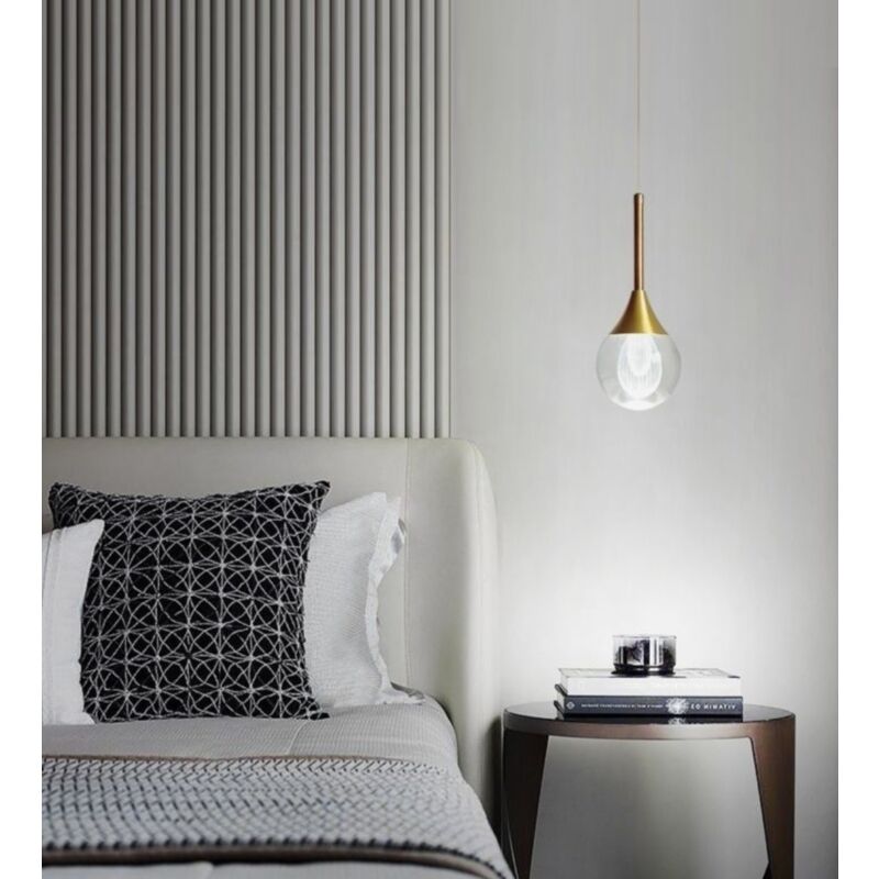 foto del prodotto lampadario applique a sospensione led goccia oro da comodino lampada per camera da letto luce bianca naturale calda bianco freddo