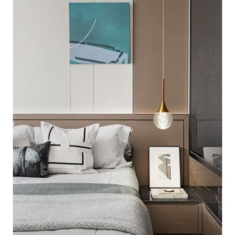 foto del prodotto lampadario applique a sospensione led goccia oro da comodino lampada per camera da letto luce bianca naturale calda naturale